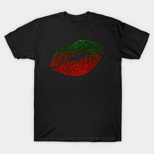 Red Green Ombre Christmas Faux Glitter Lips T-Shirt